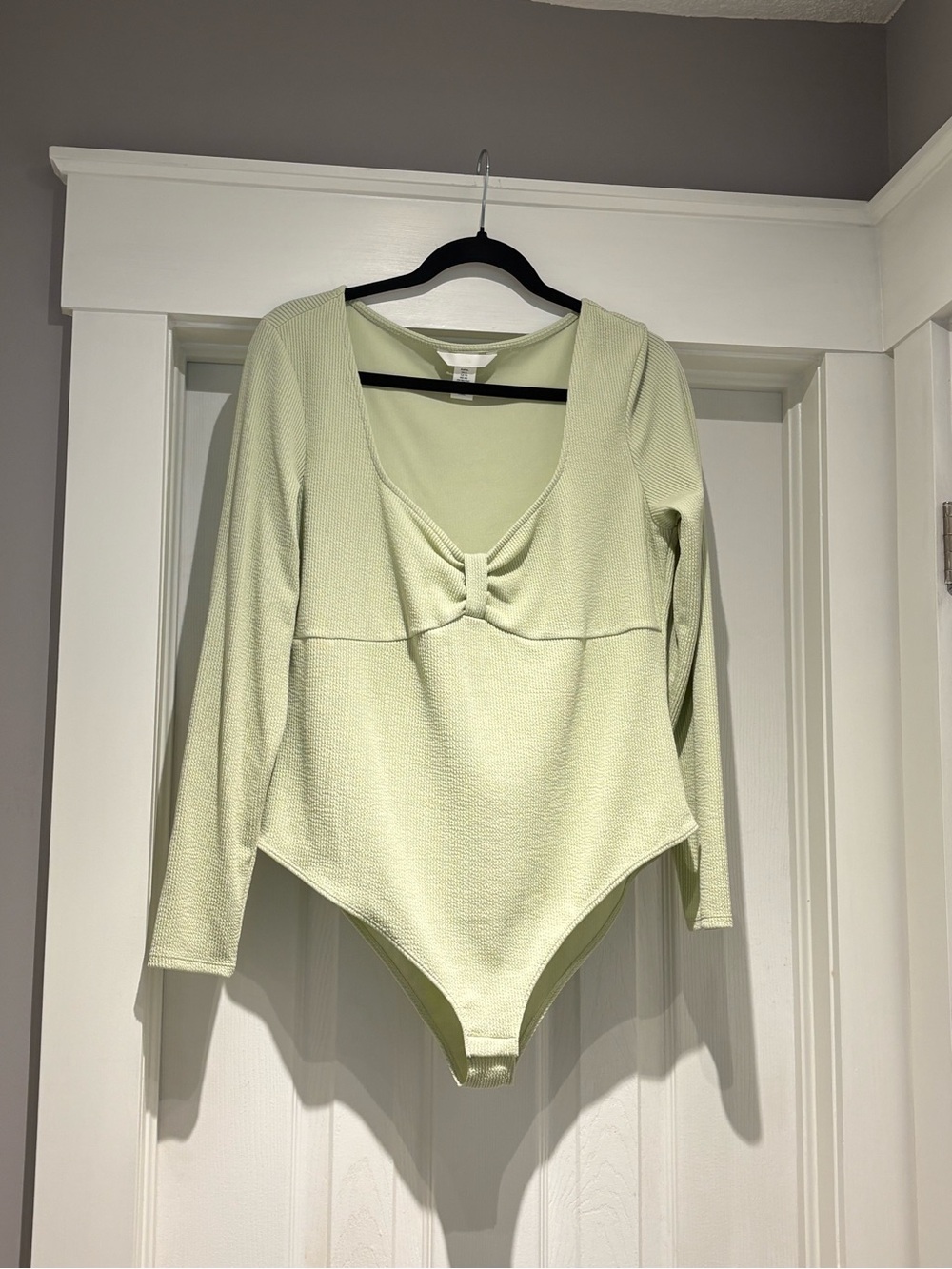 H&M Light Green Long Sleeve Twist-Front Bodysuit